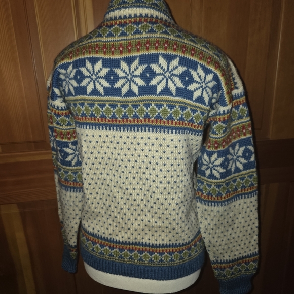 Hand Knit Nordic Knit Blue Cream Cardigan Sweater Measures To A Small. - Picture 3 of 10